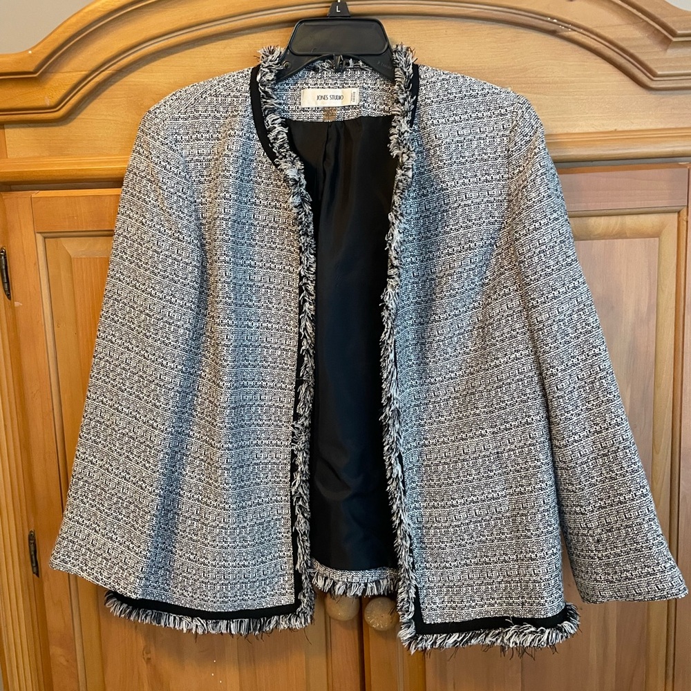 Jones Studio Monochrome Tweed Jacket with Fringe